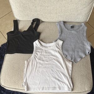 Black, Gray, and White Crop Tops